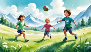 تصویری از بازی کردن چند کودک در طبیعت