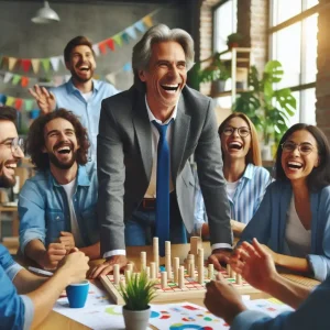 تصویری از رئیس یک شرکت درحال خوشگذرانی با کارکنانش
