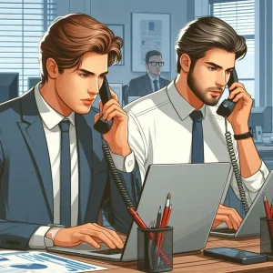 تصویری از دو مرد در شرکت درحال کار کردن