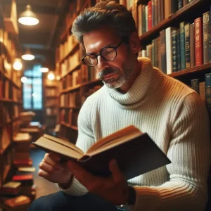 یک مرد در حال تمرکز بر روی کتاب